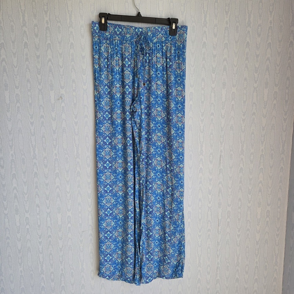Artisan NY Pants Womens M Wide Leg‎ Blue Rayon Drawstring Boho Comfort Tall